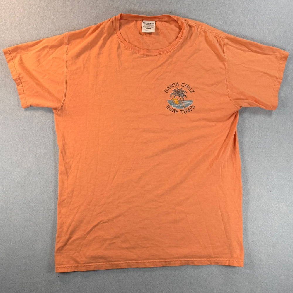 ComfortWash Santa Cruz Surf Town Graphic T-Shirt Mens Medium Orange Beach Jeep